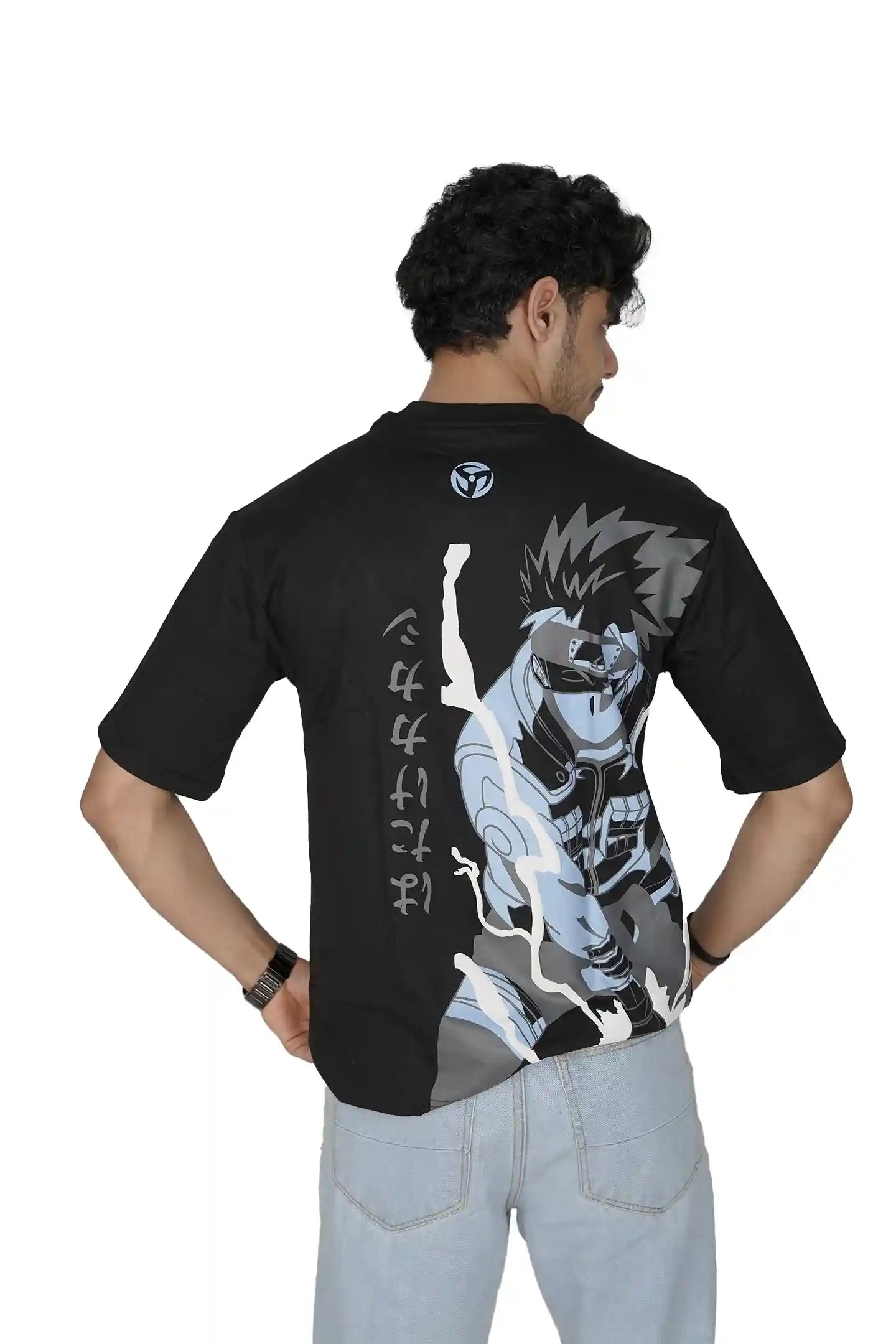 Kapda Kulture black puff print oversized t shirt for men anime graphic back design streetwear