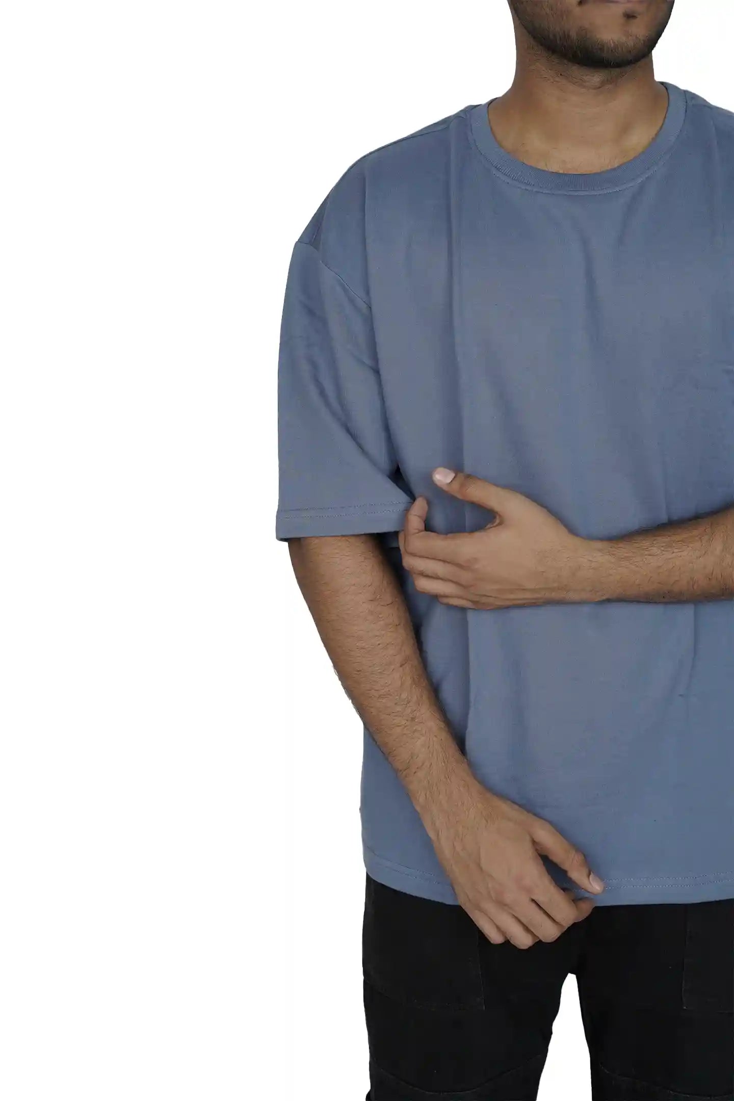 Kapda Kulture blue plain oversized t shirt for men India front detail view