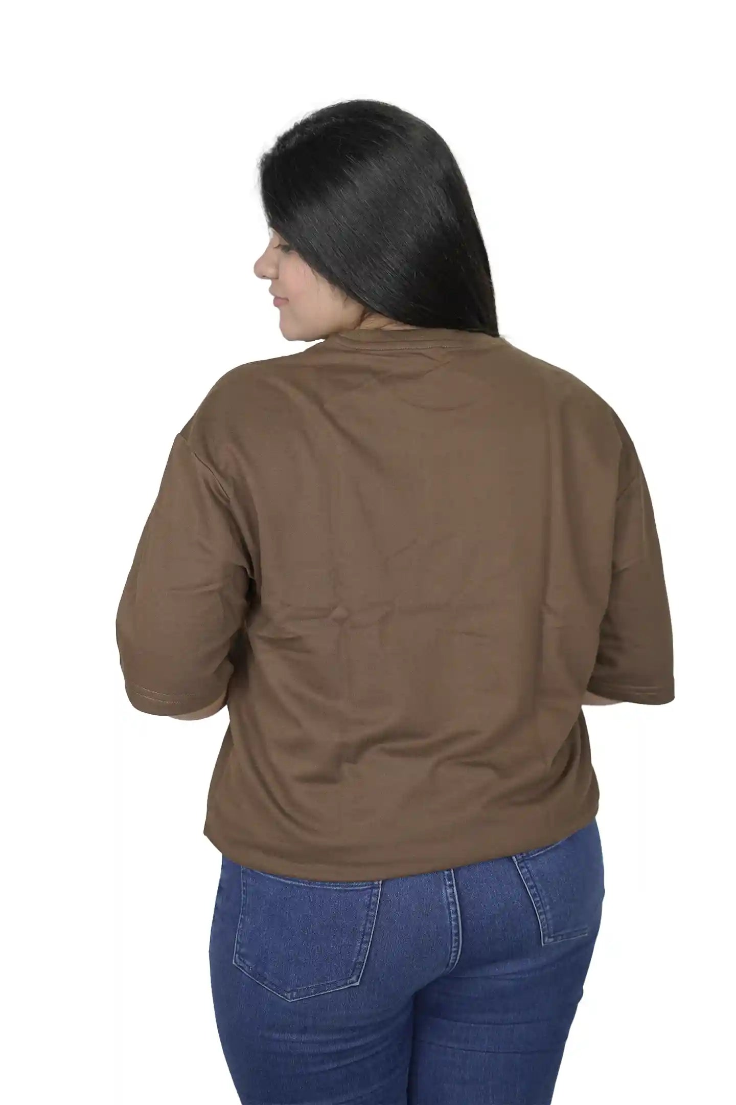 kapda kulture brown plain oversized t shirt for women back view