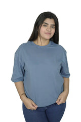 kapda kulture blue plain oversized t shirt for women front view