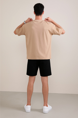 Beige Men Plain T-Shirt