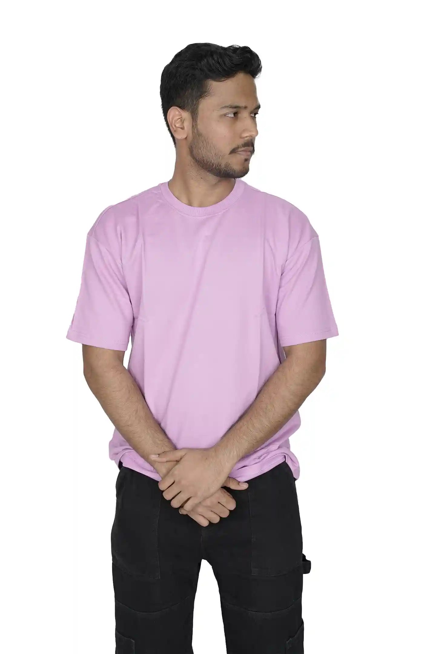 Kapda Kulture pink plain oversized t shirt for men India front view