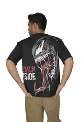 Kapda Kulture black puff print oversized t shirt for men India venom inspired graphic back view