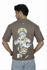 Kapda Kulture olive oversized t shirt puff print anime graphic streetwear side profile look