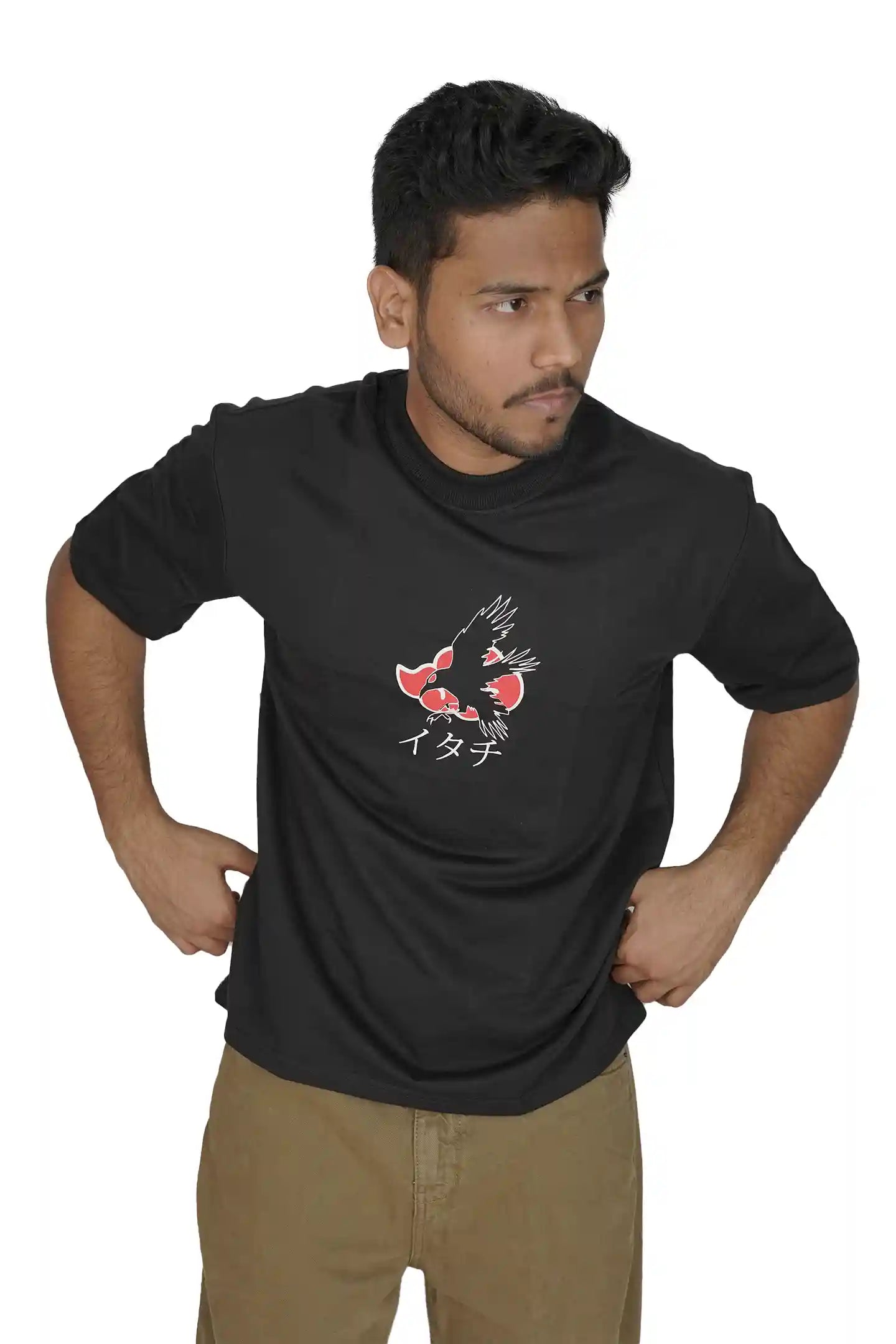 Kapda Kulture black puff print oversized t shirt casual streetwear front view model pose