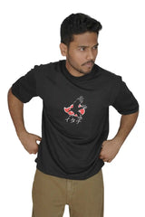 Kapda Kulture black puff print oversized t shirt casual streetwear front view model pose