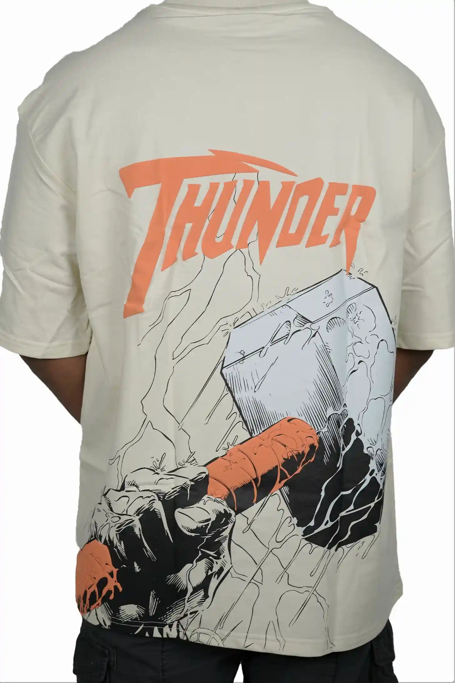 Kapda Kulture beige puff print oversized t shirt for men India graphic back view
