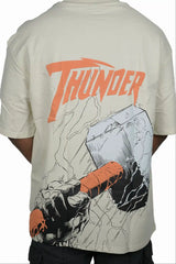Kapda Kulture beige puff print oversized t shirt for men India graphic back view