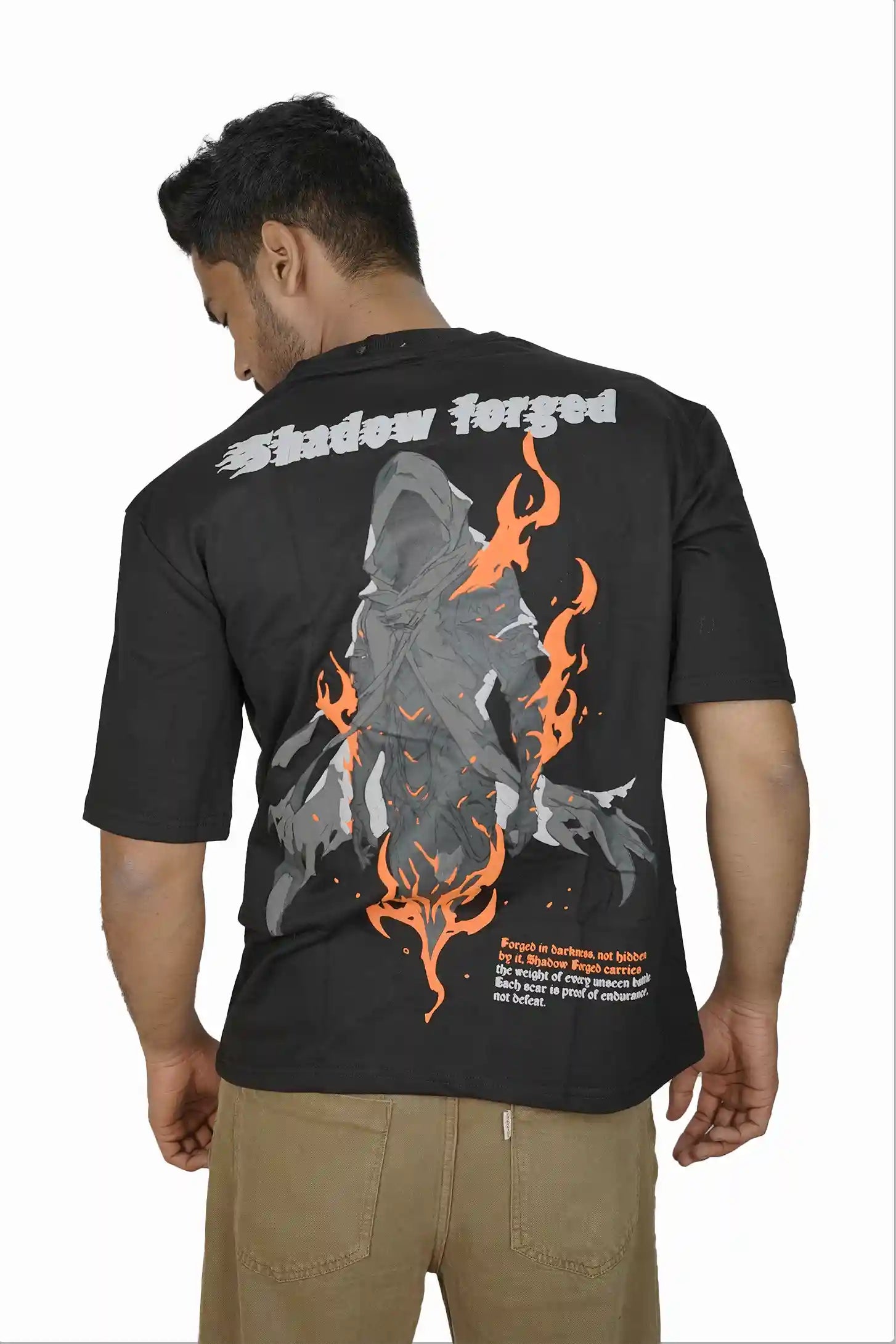 Kapda Kulture black puff print oversized t shirt for men India urban graphic back view streetwear