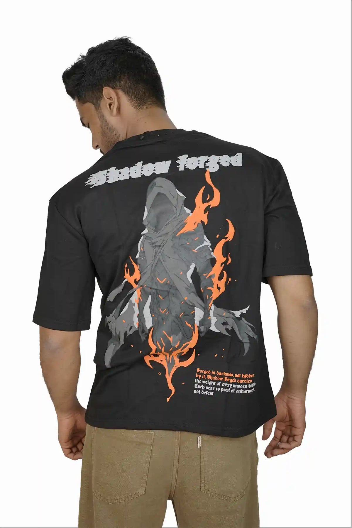 Kapda Kulture black puff print oversized t shirt for men India urban graphic back view streetwear