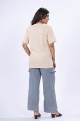 Cream Soft Beige Women Plain T-Shirt
