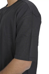 Kapda Kulture black plain oversized t shirt for men India sleeve detail close-up