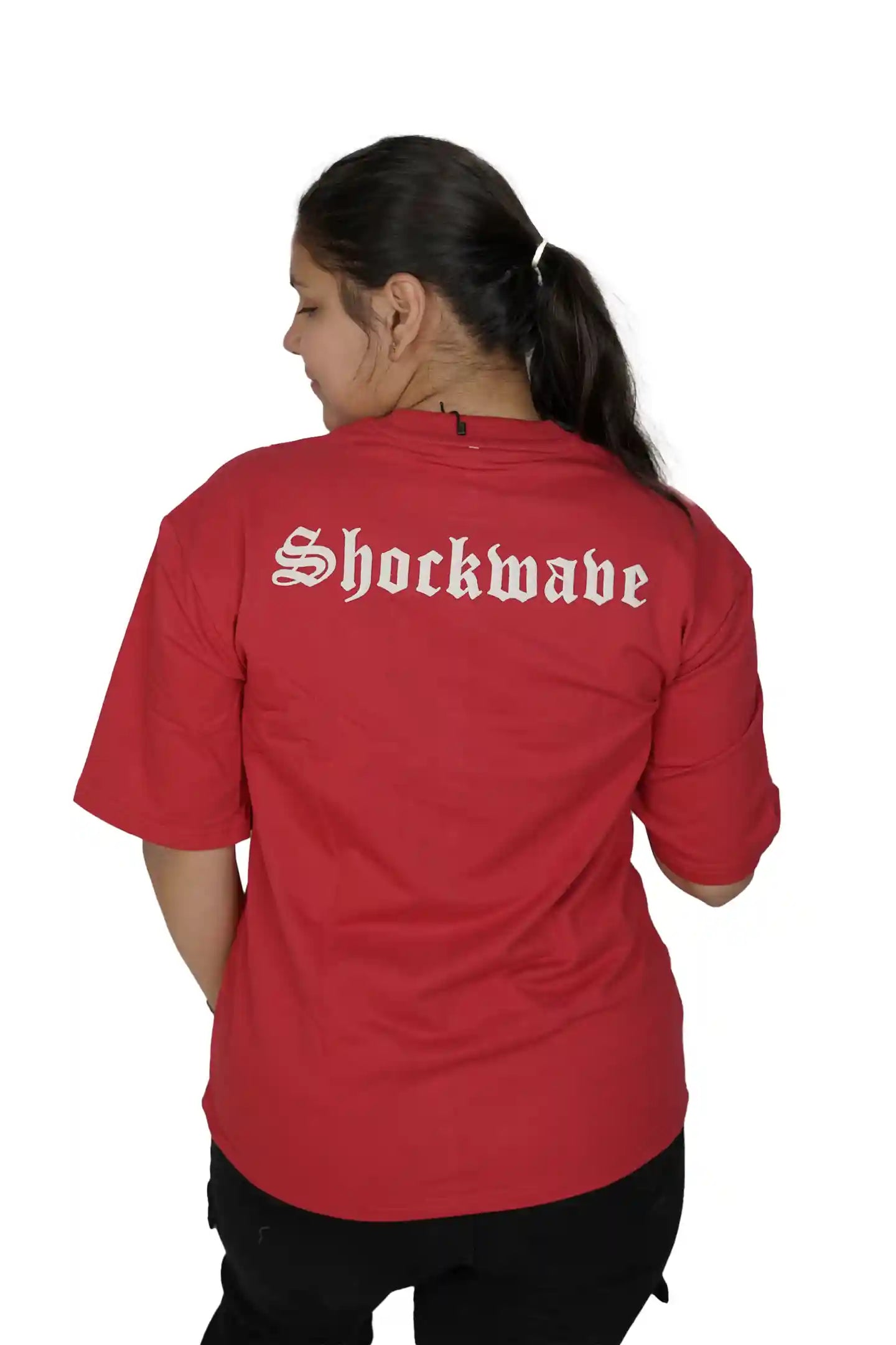 kapda kulture red fury puff print t shirt for women back view
