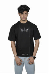 Kapda Kulture black puff print oversized t shirt casual streetwear front view model pose