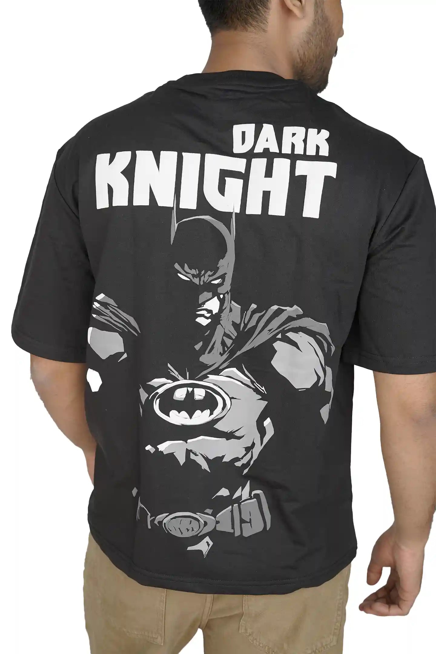 Kapda Kulture black puff print oversized t shirt for men India batman inspired graphic back view