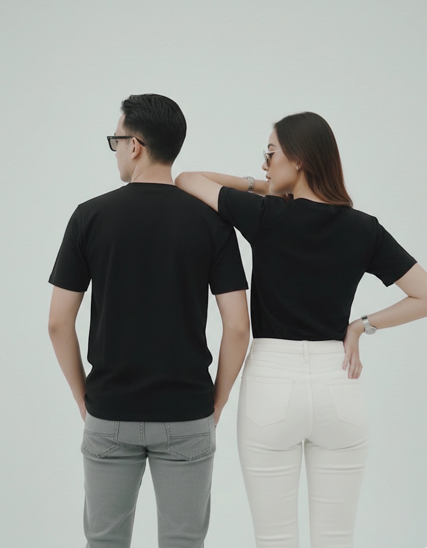 matching black couple t shirts back view regular fit outfits for men and women India Kapda Kulture