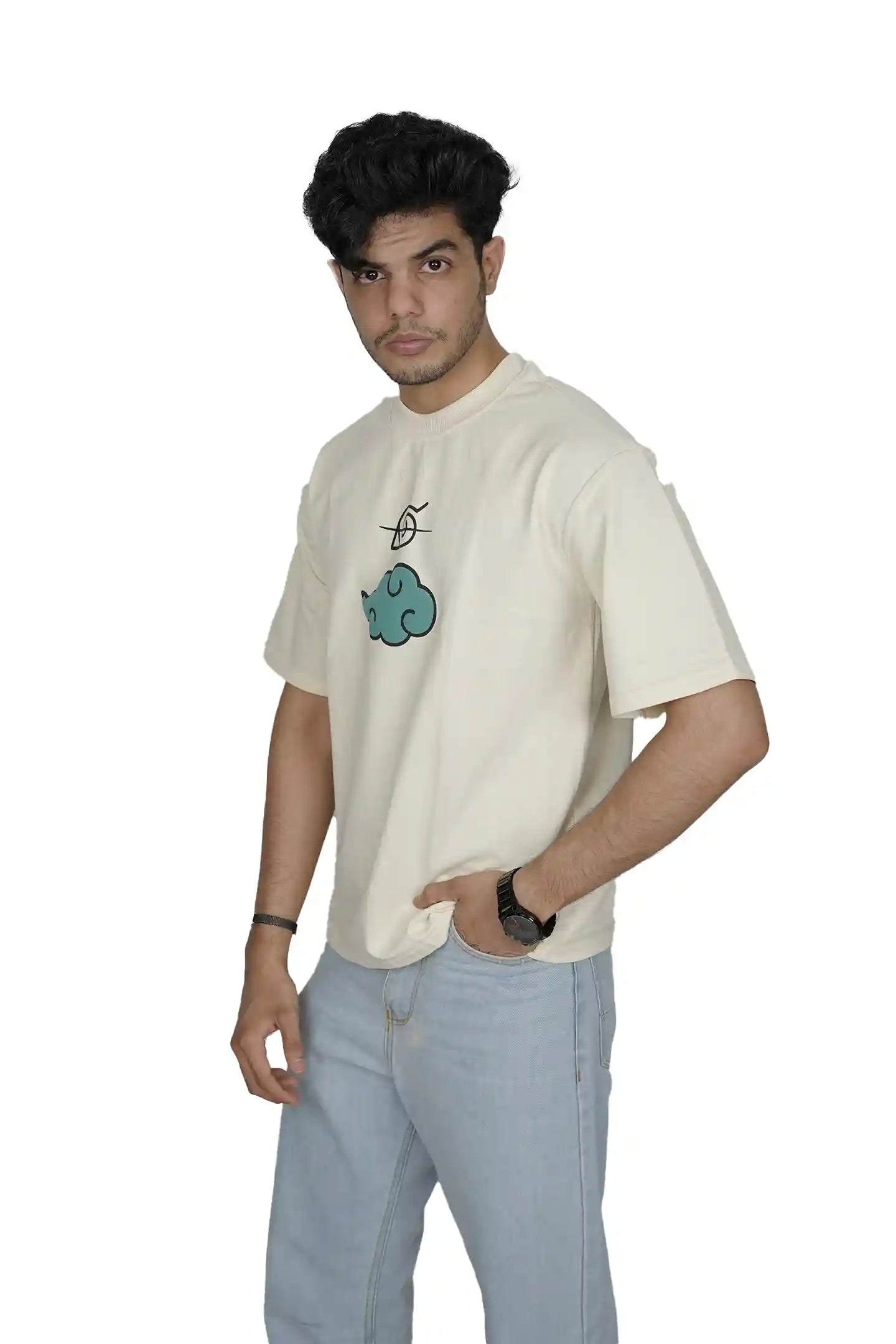 Kapda Kulture beige oversized t shirt puff print anime graphic front styling streetwear