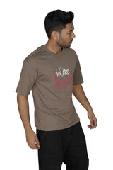 Kapda Kulture brown puff print oversized t shirt for men casual streetwear front styling