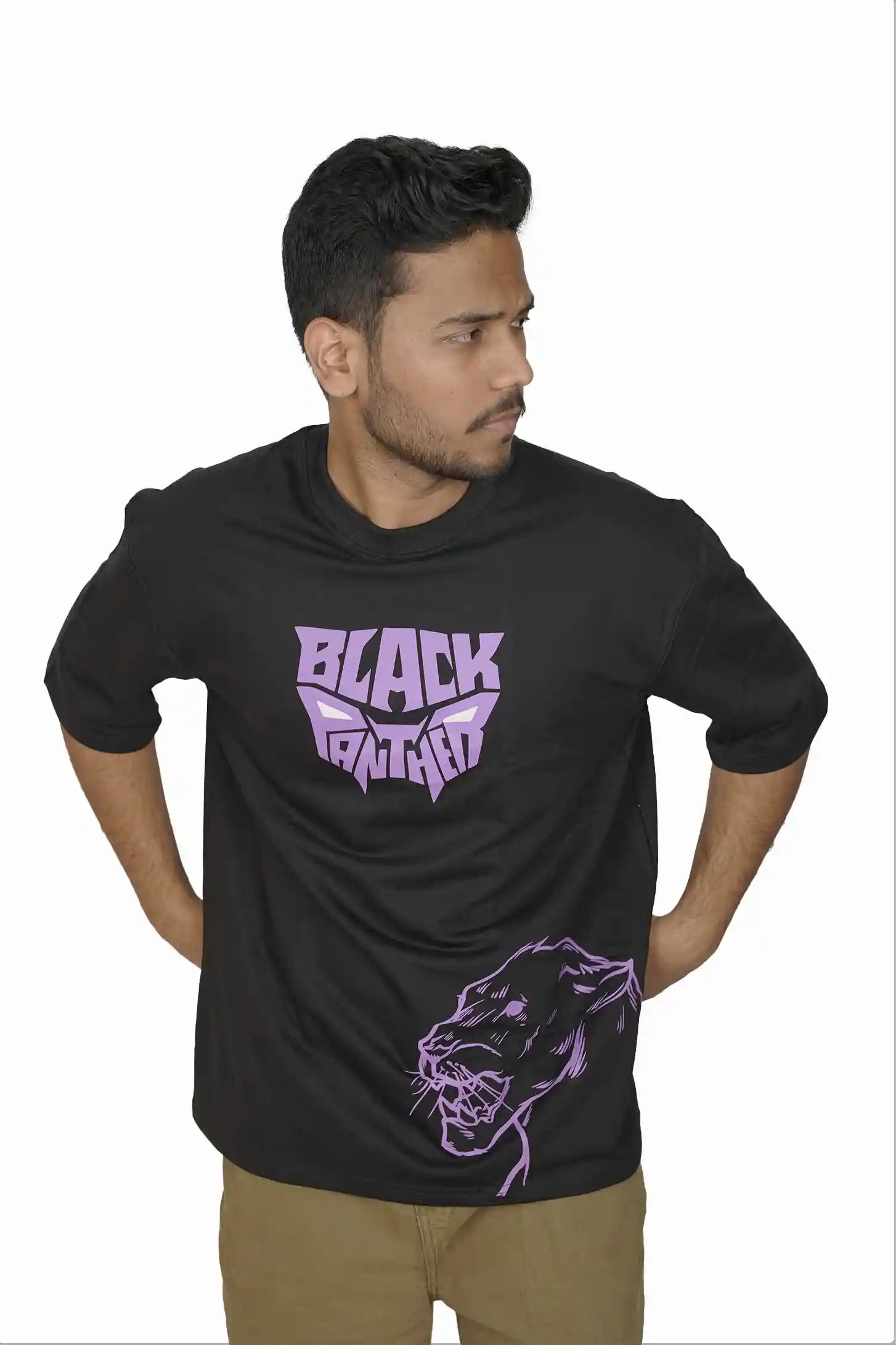 Kapda Kulture black oversized t shirt puff print panther graphic front design streetwear