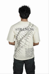 Kapda Kulture beige puff print oversized t shirt for men India Stillness graphic back design