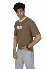 Kapda Kulture brown puff print oversized t shirt casual streetwear front view model pose