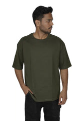 Kapda Kulture olive plain oversized t shirt for men India side view