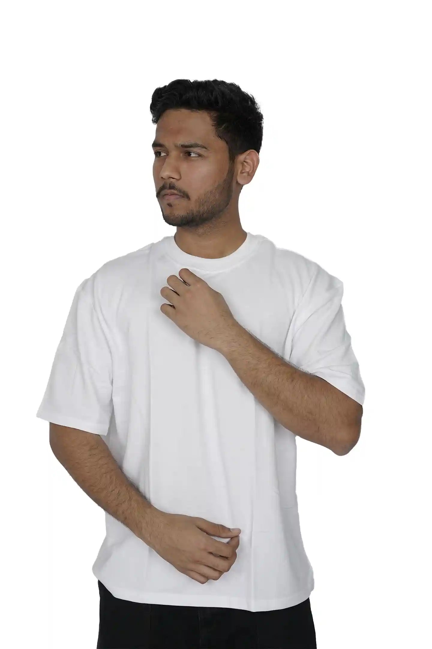Kapda Kulture white plain oversized t shirt for men India model wear