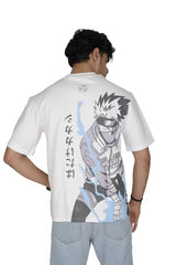 Kapda Kulture white puff print oversized t shirt for men India kakashi hatake naruto inspired graphic back view