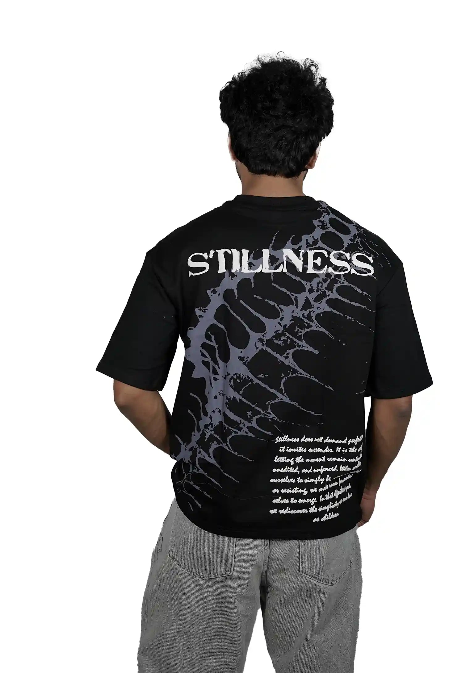 Kapda Kulture black puff print oversized t shirt for men India Frozen graphic back view