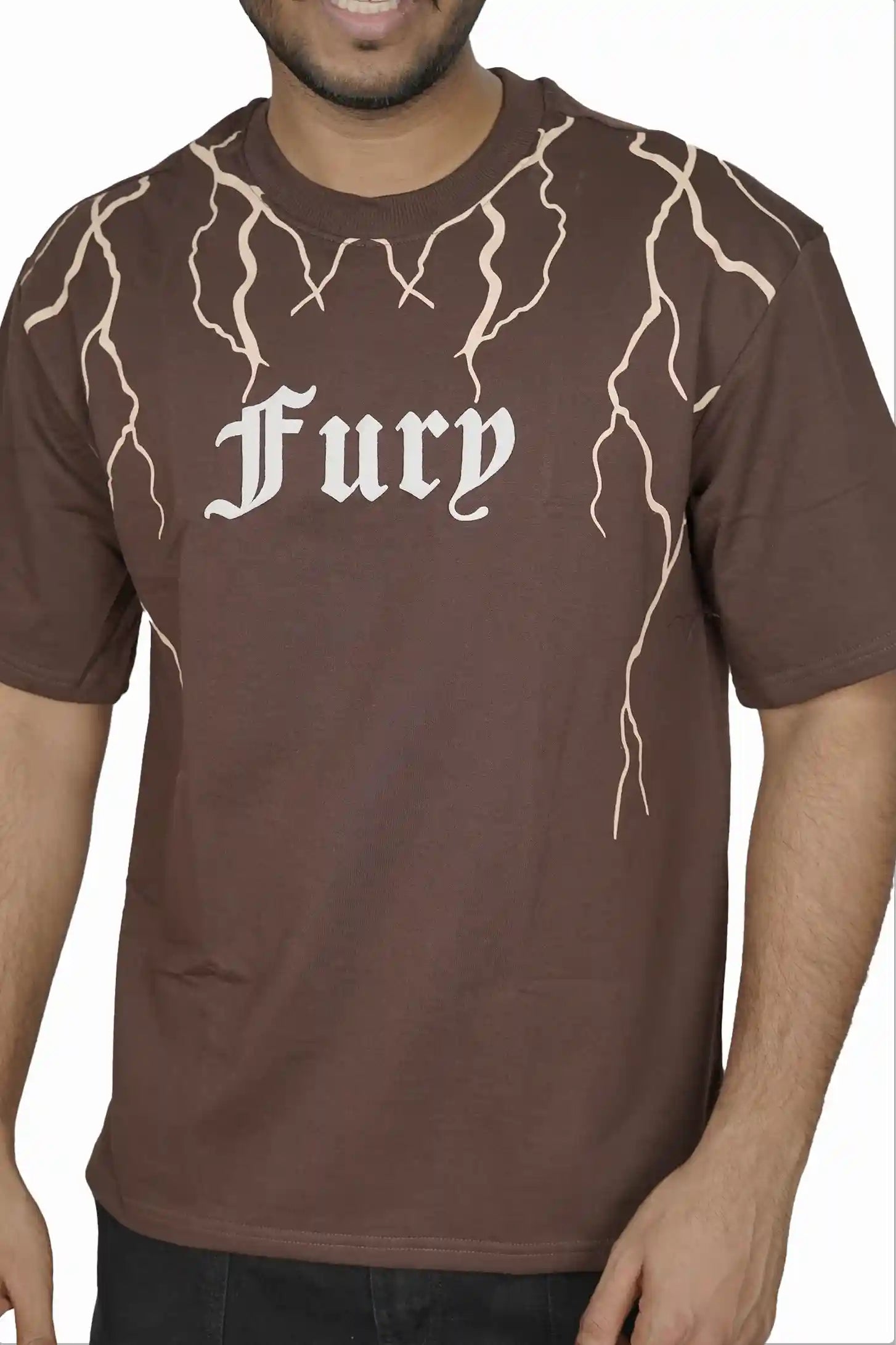 Kapda Kulture brown puff print oversized t shirt for men India Fury close-up