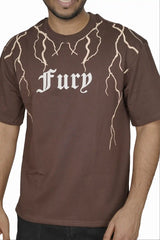Kapda Kulture brown puff print oversized t shirt for men India Fury close-up