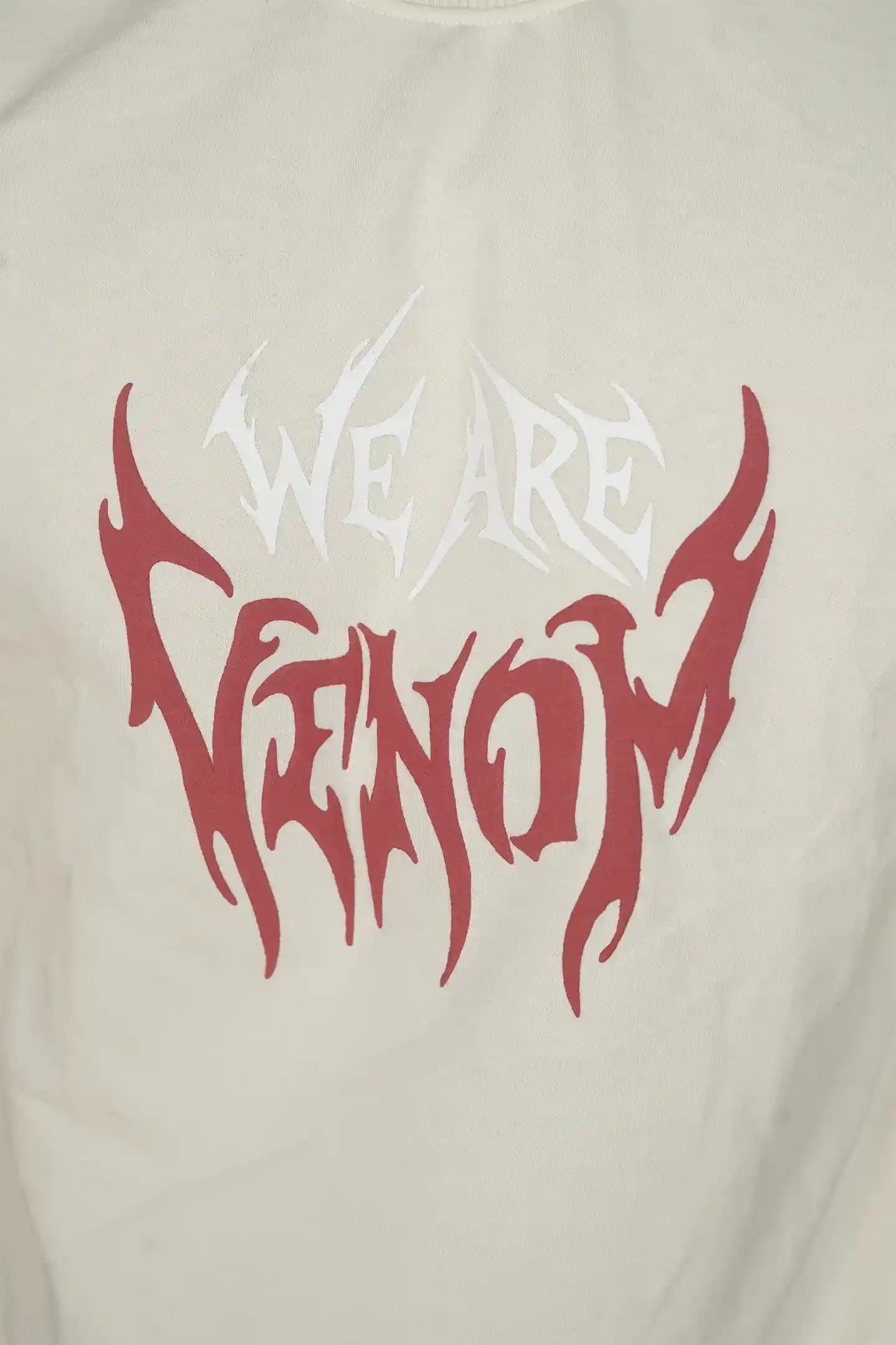 Kapda Kulture white puff print t shirt we are venom graphic close up design