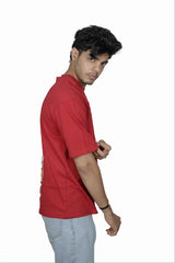 Kapda Kulture red puff print oversized t shirt anime graphic back walking side profile design streetwear