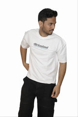 Kapda Kulture white puff print oversized t shirt for men India urban graphic front styling