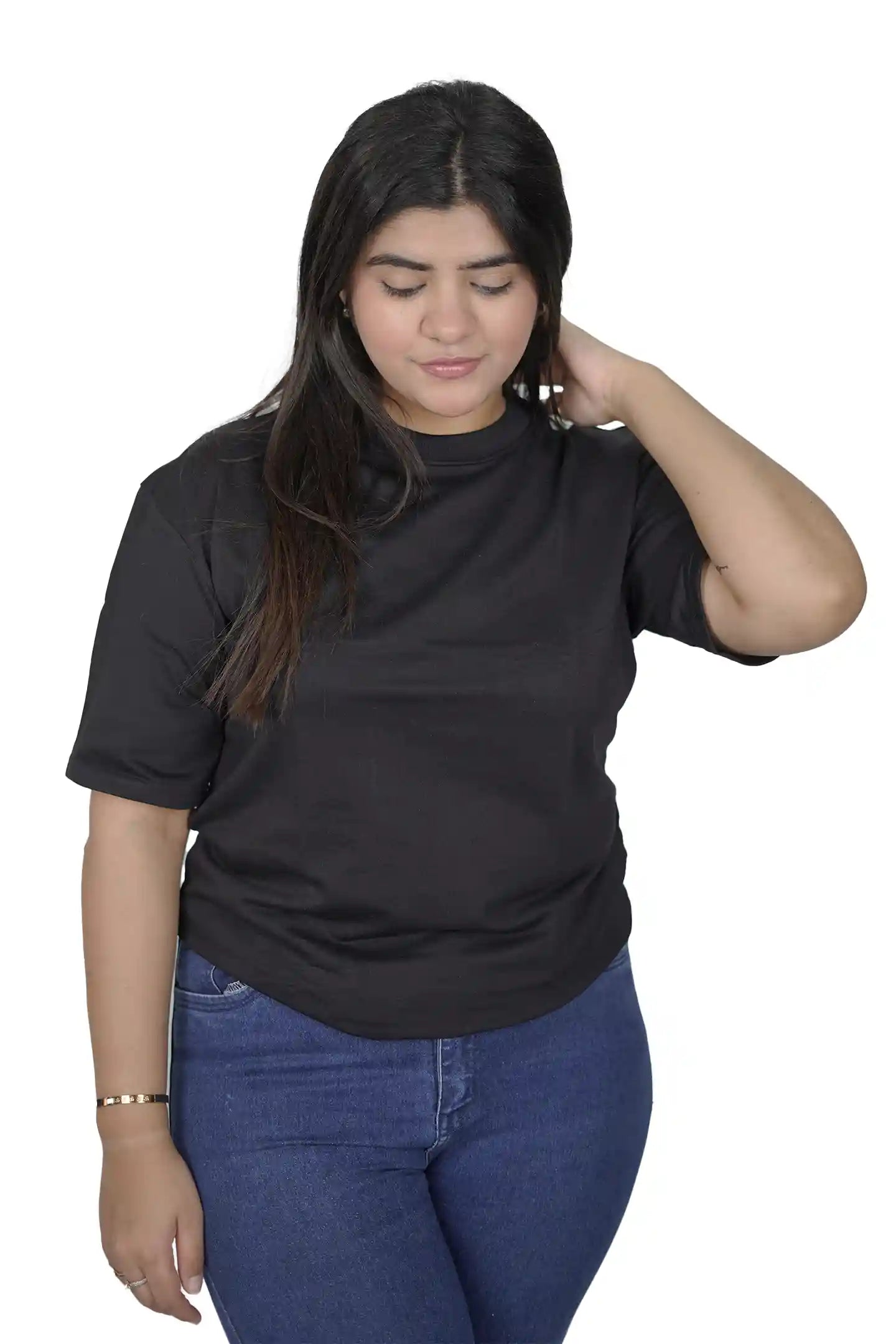 kapda kulture black plain oversized t shirt for women front view
