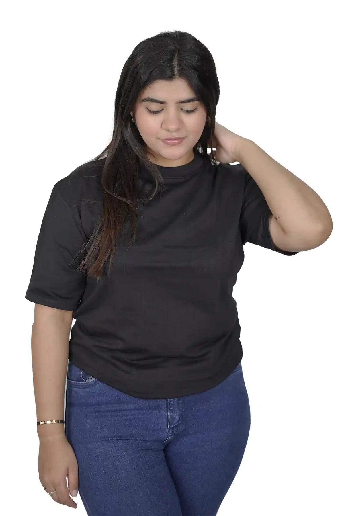 kapda kulture black plain oversized t shirt for women front view
