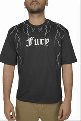 Kapda Kulture black puff print oversized t shirt for men India Fury close-up