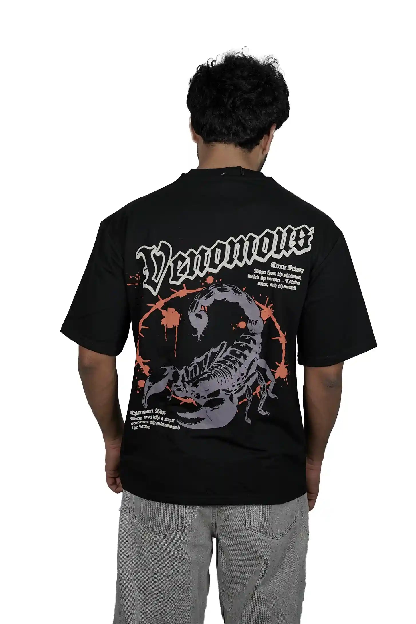 Kapda Kulture black puff print oversized t shirt for men India Lethal Motion graphic back view