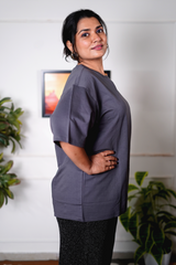 Dark Grey Women Plain T-Shirt