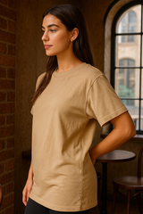 Beige Women Plain T-Shirt