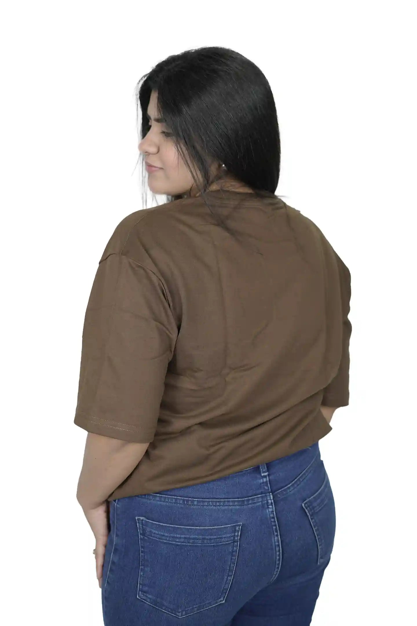 kapda kulture brown plain oversized t shirt for women back angled view
