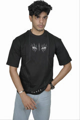 Kapda Kulture black oversized t shirt puff print minimal front styling streetwear