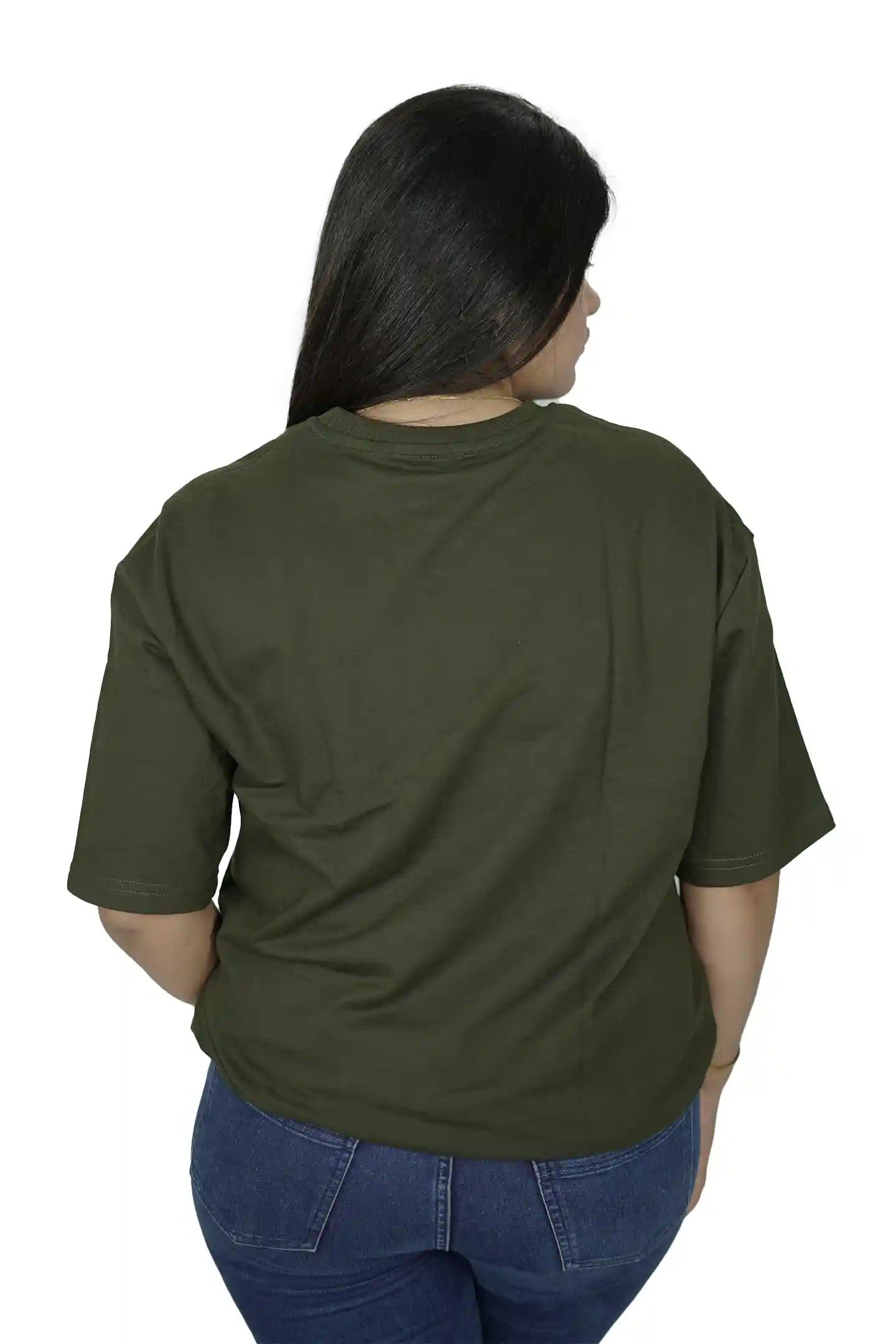 kapda kulture olive green plain oversized t shirt for women back view