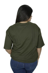 kapda kulture olive green plain oversized t shirt for women back view