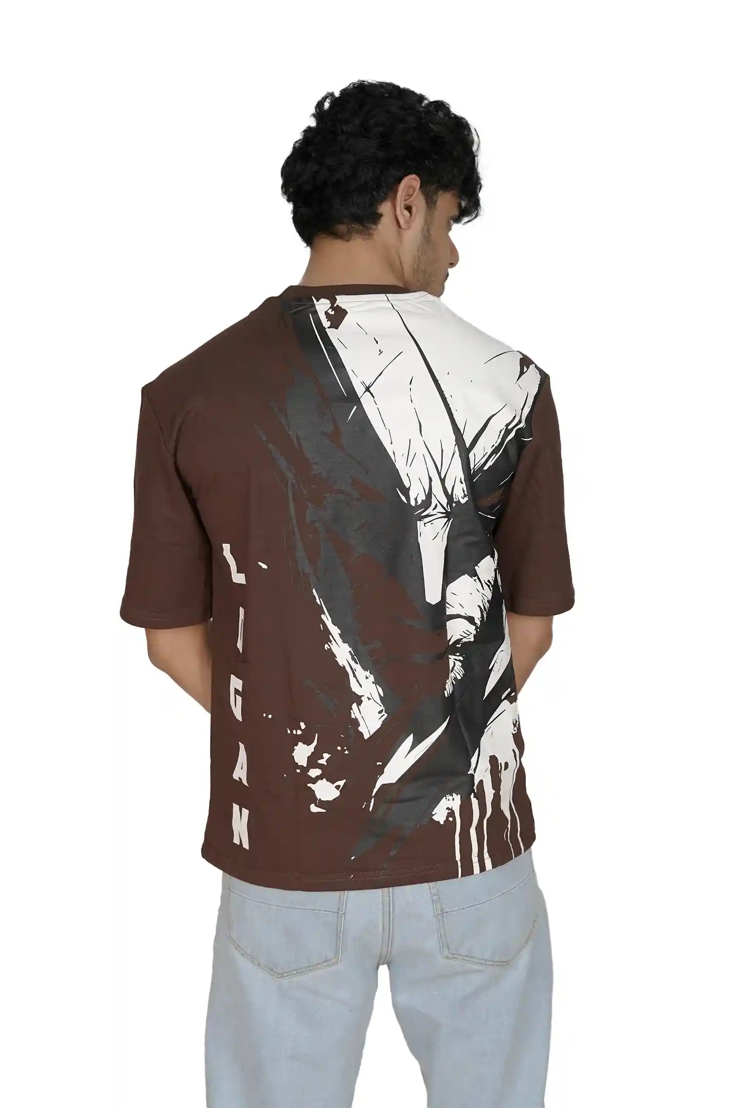 Kapda Kulture brown puff print oversized t shirt for men India wolverine inspired claw graphic back view