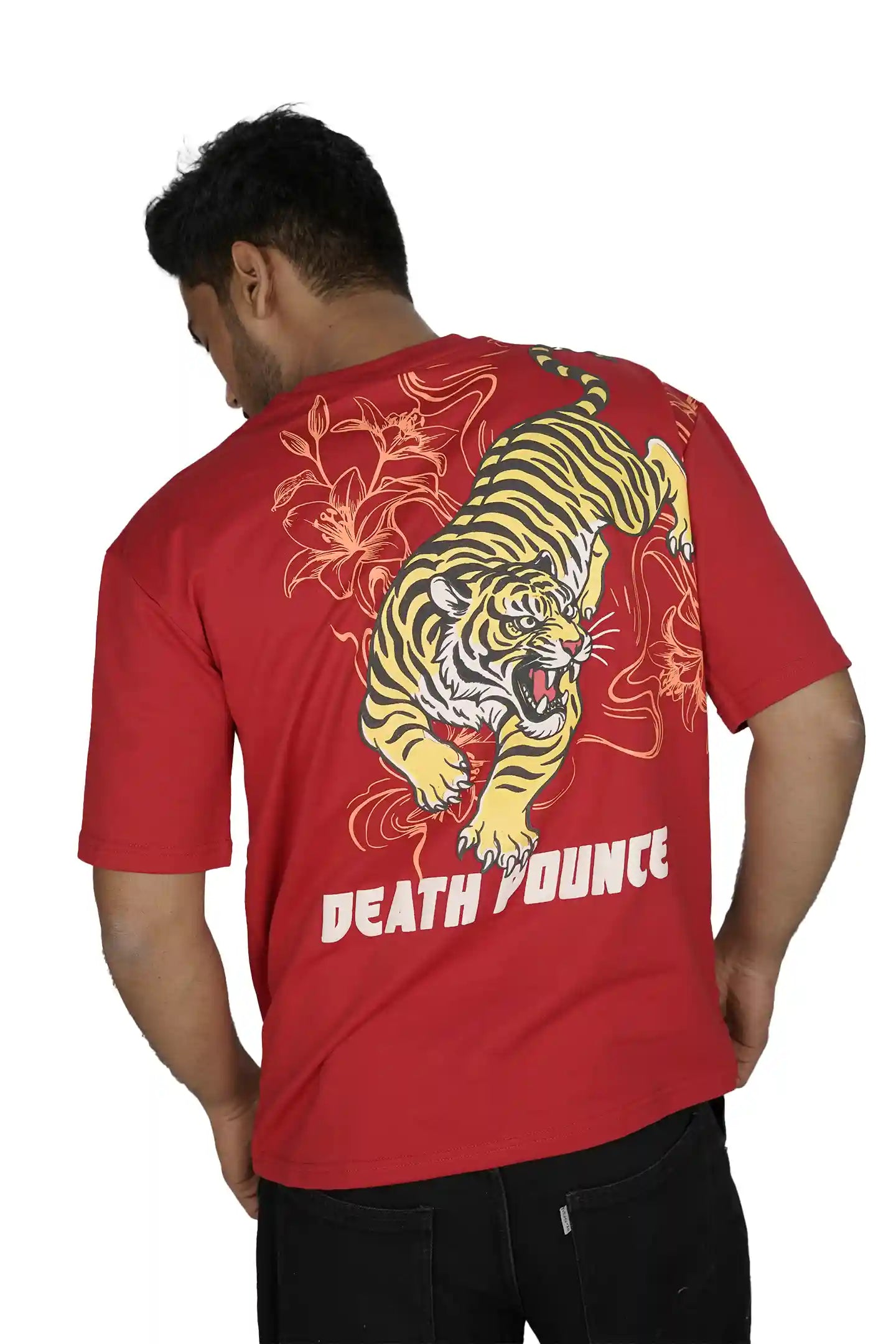 Kapda Kulture red oversized t shirt puff print tiger graphic back design streetwear