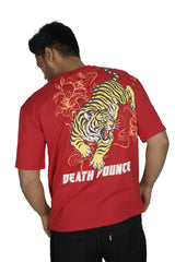 Kapda Kulture red oversized t shirt puff print tiger graphic back design streetwear