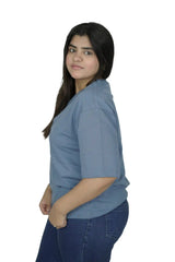 kapda kulture blue plain oversized t shirt for women front angled view