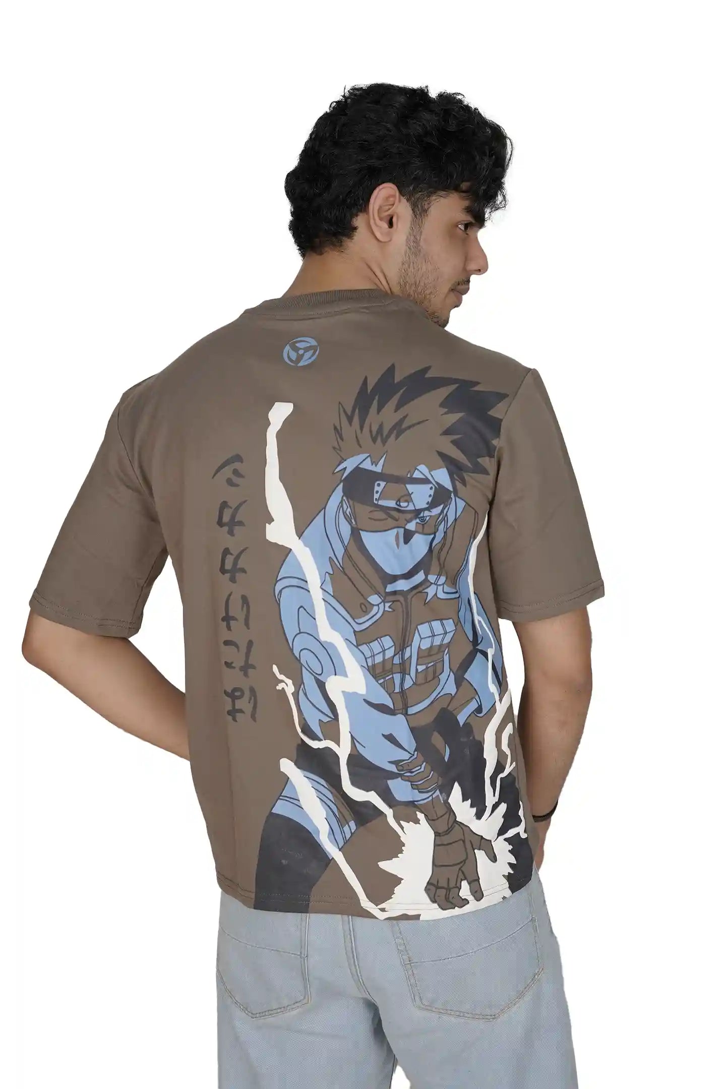 Kapda Kulture brown puff print oversized t shirt for men anime graphic back design streetwear