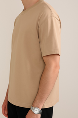 Beige Men Plain T-Shirt
